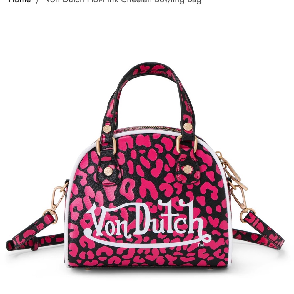 Von Dutch Pink and Black Cheetah Bowling Bag NWT